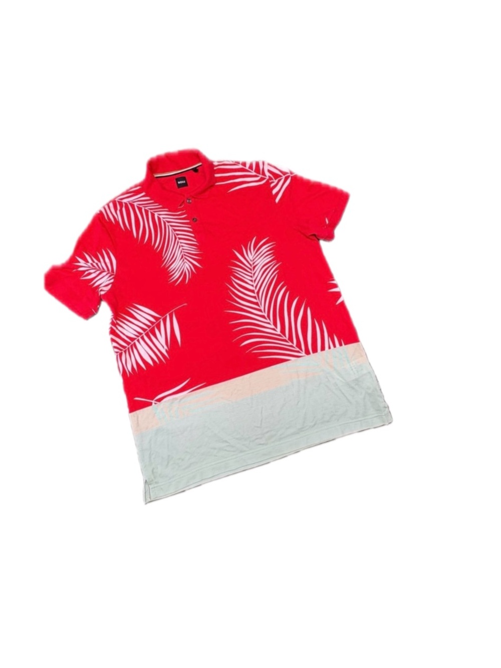 BOSS Hugo Boss Palm Print Polo Shirt Men's XL Red Mint Green Tropical Cotton